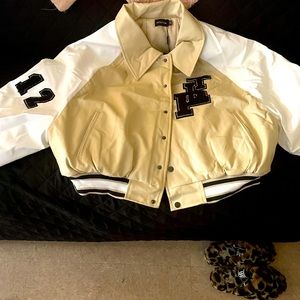 This Is A Brand New Super Trendy Tan And Cream Bomber Jacket